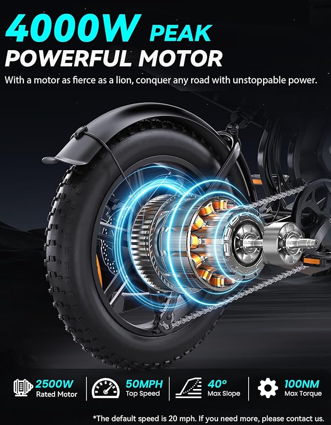 F6/F6S/F6PRO Electric Bike for Adults with NFC & Password Unlock, 4000/2000/1500W, 50/40/33MPH, 60V 30Ah, 48V 15/25Ah E-Bike, 100-60 Miles Electric Motorcycle, 20" Fat Tire Electric Dirt Bike