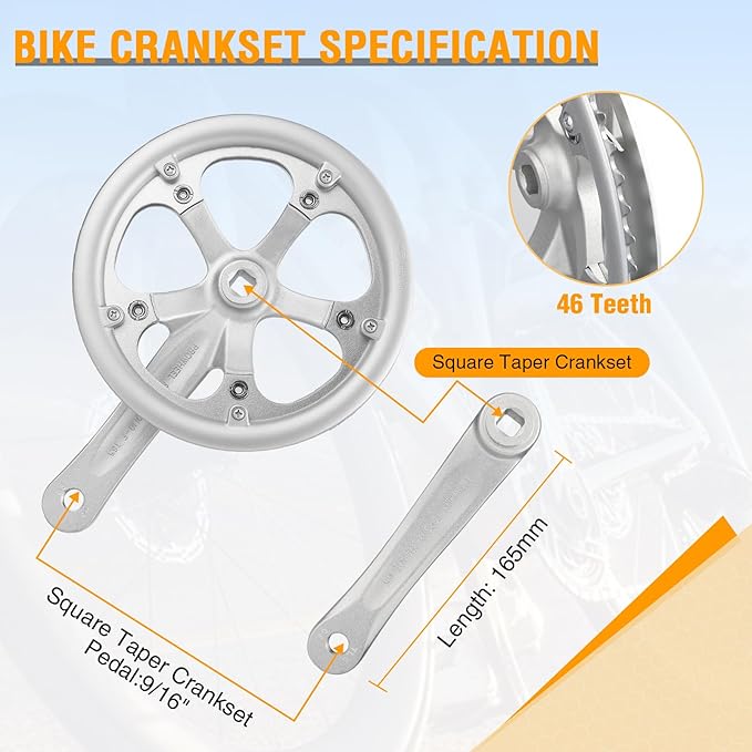 ZUKKA Bicycle Crankset 42/46/52 Teeth Aluminum Alloy Crankset with Double Chain Cover 170mm Arm for MTB Mountain Bike Compatible with 6/7/8/9/10 Speeds Bike Square Type