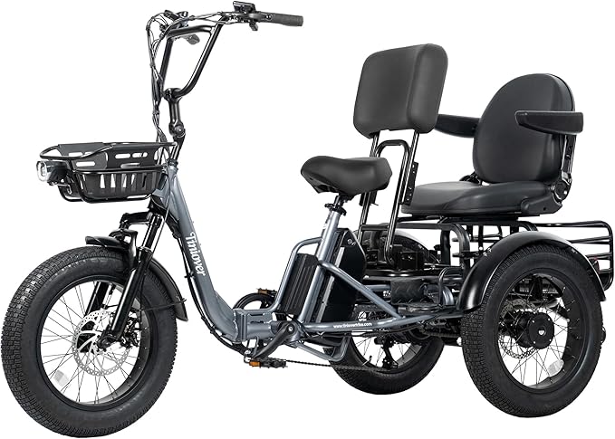 Folding Electric Tricycle for Adults 2 Seater, 22MPH 100 Miles 4" Wide Fat Tire Electric Trike, 3 Wheel Electric Bike 1200W, 48V 20AH Battery, 550LBS Load, Reverse, Parking, Differential, UL Certified