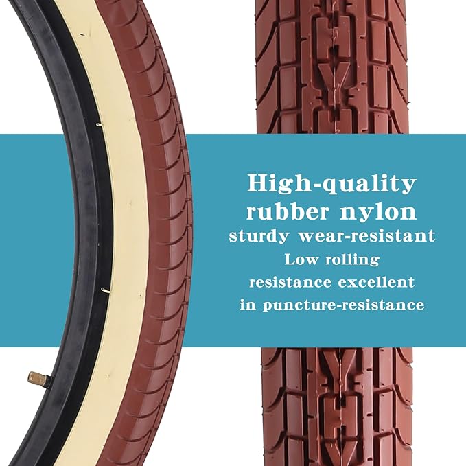SIMEIQI 26x2.35 20x2.35 Inch Cruiser Beach Bike Tire Black White Wall or Brown Cream Wall Folding Replacement Bicycle Tire for Hybrid City Commuter Trail