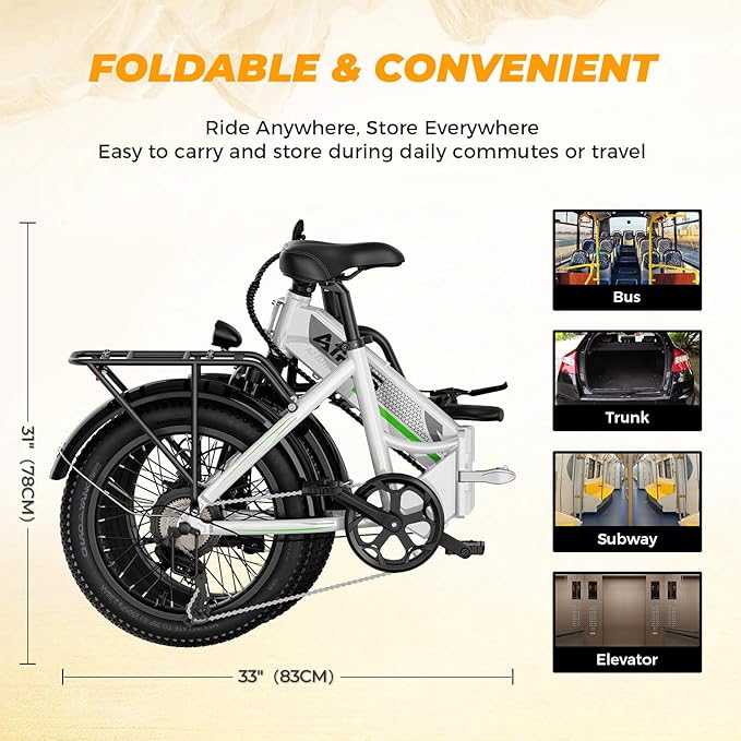 Aipas A2 Folding Electric Bike, 20'' Fat Tire Electric Bike with 750W Peak Motor, 48V 12.8Ah Removable Battery, 28MPH Max Speed, 62 Mile Range, Step-Through Frame and 7-Speed with 2 Baskets