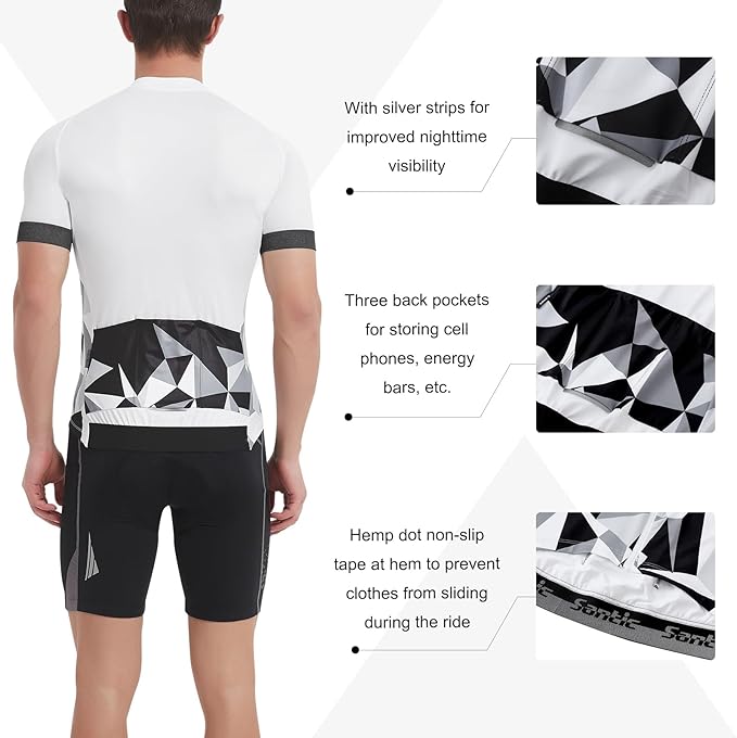 Santic Men’s Cycling Jersey Short Sleeve Bike Shirts for Men Bicycle Jacket with Pockets Breathable & Quick Dry Yorkson