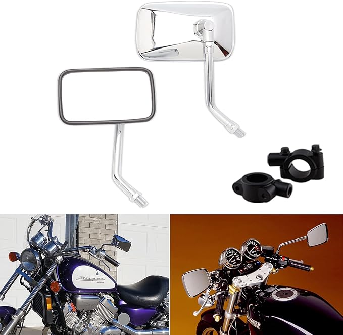 DREAMIZER Chrome 10MM Motorcycle Mirror with 8mm Adapter Compatible with Honda Rebel Shadow Spirit Aero Arrow 600 750 1100 VTX1800 Magna V Star Vulcan Intruder 800 - Rectangle