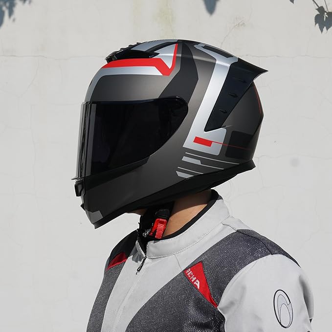Full Face Motorcycle Helmet,Helmets for Adults Motorcycle, MG611 Motorbike Racing Street Bike Helmets with Black Visor for Men Women,DOT Approved (Matte Gray Cloud, M)