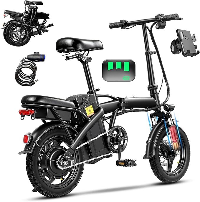 Electric Bike for Adults Teens, Commuter City Folding ebike with 560W Motor and 48V Battery, 24MPH 3-Level Pedals Assist, Dual Disc Brakes,14" Compact Foldable Electric Bicycle with Lock