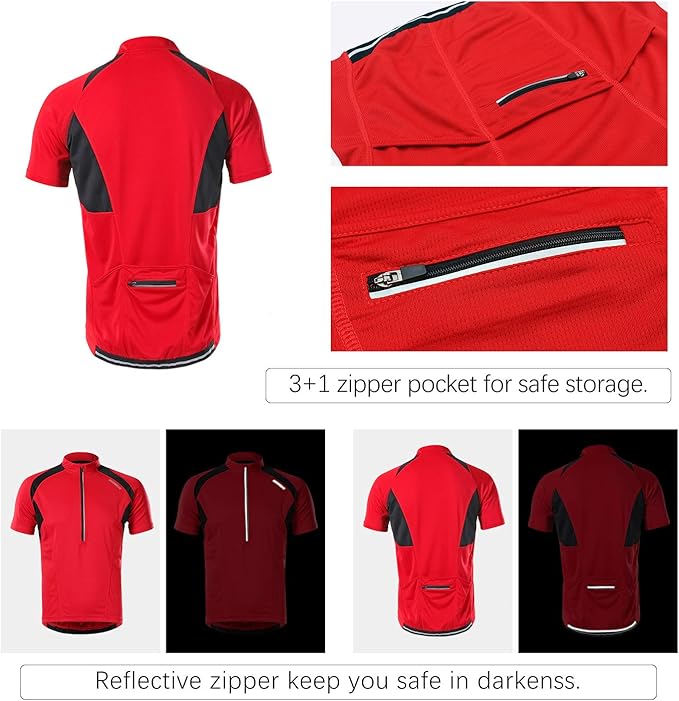 BERGRISAR Men's Half Zipper Cycling Jersey Short Sleeves Bike Bicycle Shirts with Zipper Pocket Quick-Dry Breathable BG060