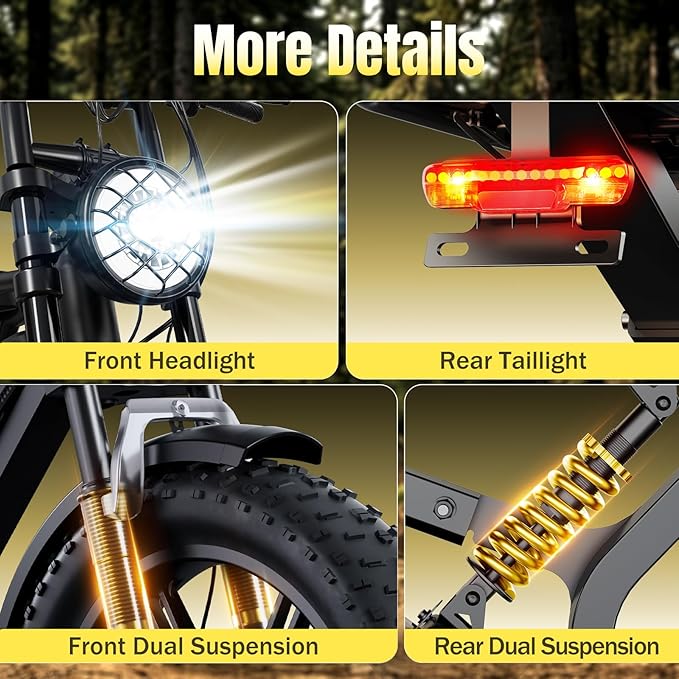 TST Electric Bike for Adults, 1500W Peak Motor 32MPH Off-Road Ebike, 48V 15AH Removable Battery, 20x4.0 Fat Tire E-Bike with Dual Suspension, APP & LCD, UL 2849 Certification
