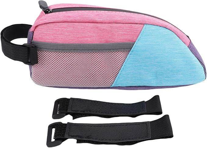 Fockety Top Tube Bike Bag, Color Blocking 0.8L Bike Frame Bag Bike Frame Storage Bag Bike Accessories Pouch for Mountain Road Bikes (Blue Pink Purple)