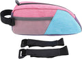 Fockety Top Tube Bike Bag, Color Blocking 0.8L Bike Frame Bag Bike Frame Storage Bag Bike Accessories Pouch for Mountain Road Bikes (Blue Pink Purple)