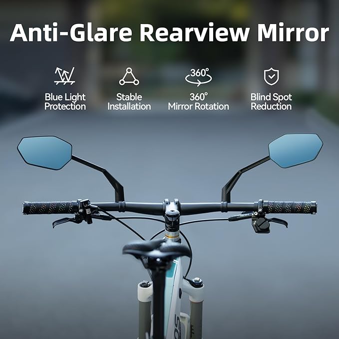 ROCKBROS Bike Mirror 360°Adjustable Bike Mirror for Handlebars HD Glass Lens Anti-glare Rotatable Bar End Rear View Mirror for Bike Ebike Motorcycle (Nylon - Left)