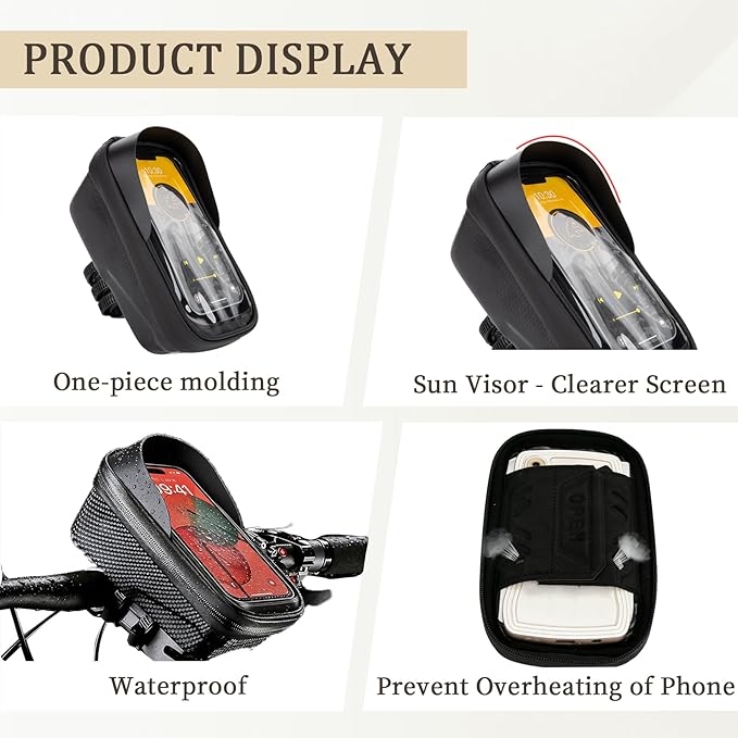PSLER Bike Frame Bag Waterproof - Bike Top Tube Bag, Mountain Biking Accessories & Bicycle Pouch, Bicycle Top Tube Bag Accessories for Phones 4.7" to 6.8", Fits 30-55mm Tubes, Large