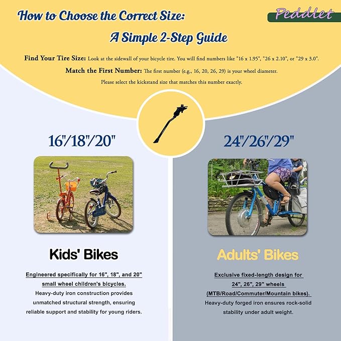 Bike Kickstand Unadjustable for Kids Bicycles Rear Kickstands Heavy-Duty Iron Bike Kick Stand for 16"-29" Wheel Girls and Boys Bike