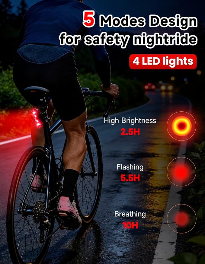 Bright Rear Bike Light with Built-in Hidden Anti-Theft GPS Tracker (iOS Only), USB-C Rechargeable & Waterproof Safety Bicycle Taillight for Night Cycling, Road & Mountain Bikes, Easy Strap Attachment