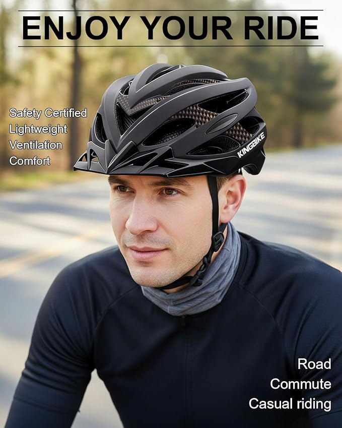 KINGBIKE Bike Helmet for Adult Men Women Youth Road Commute Mountain Cycling Helmets with USB Rechargeable Light Replaceable Padding and Visors Lightweight 20.4-23.6in