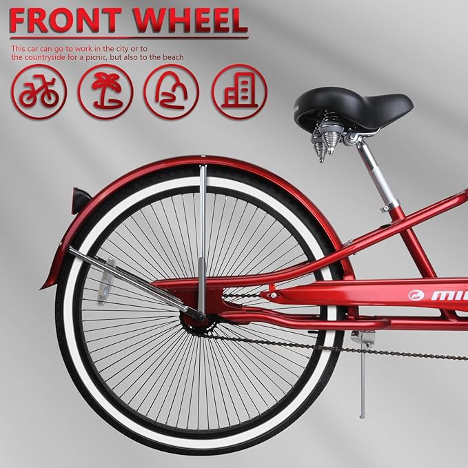 MICARGI 24/26 Inch Adult Cruiser Bicycle Hybrid Bike 1/7 Speeds Commuter Bike for Women, Men, Seniors,Step-Through or Step-Over Bike Steel Frame Multi Colors Style