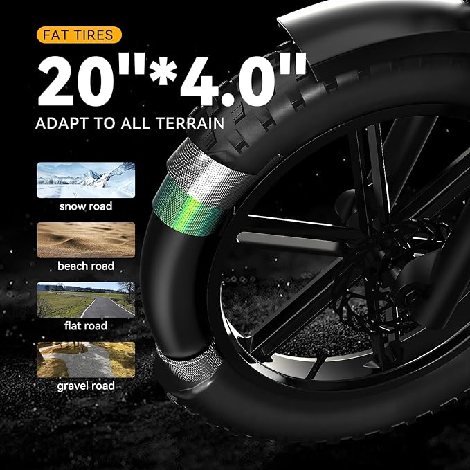 Electric Bike for Adults 1500W Peak 20" Fat Tire All-Terrain E-Bike 80 Miles 30MPH Electric Dirt Bike for Road Sand Mountain Snow - 48V 20/30AH Battery Powered Electric Motorcycle