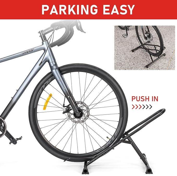 cyclists Indoor Bike Floor Stand - Bike Rack Floor Parking for Garage/Home - Bike Storage Bicycle Parking Rack Fit 20”-29” Mountain Road Bikes (For 1 Bike)