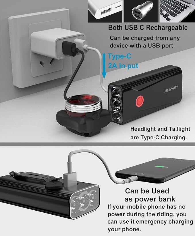 Bike Lights for Night Riding, 6400 mAh Bicycle Light Front and Rear, USB C Rechargeable Super Bright 1200 Lumen Bike Headlight LED Cycling Accessories for Road and MTB