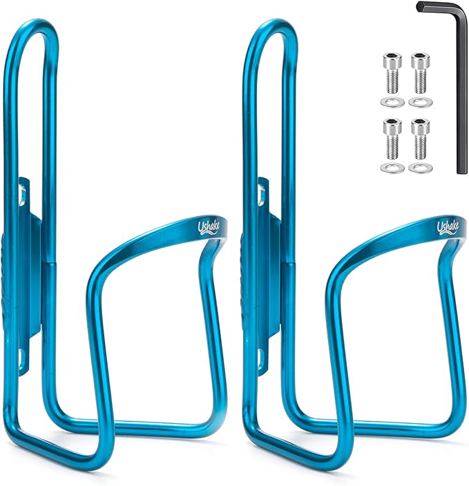 USHAKE Water Bottle Cages, Basic MTB Bike Bicycle Alloy Aluminum Lightweight Water Bottle Holder Cages Brackets(2 Pack- Drilled Holes Required)