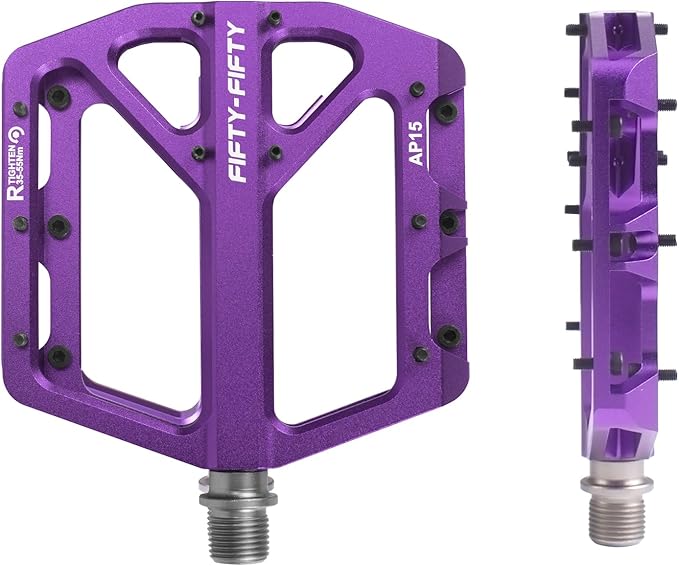 FIFTY-FIFTY Mountain Bike Pedals, Non-Slip and Aluminum Alloy Bicycle Flat Pedals, 9/16" Sealed Bearing, Lightweight and Wide Platform for All Mountain, Enduro, Downhill, E-Bike, MTB