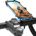 Bike Stem Phone Mount with Shockproof Silicone Grip – Quick-Lock Aluminum Out-Front Holder with Quad Safety Buckles & Elastic Strap, Fits 4.0”–6.7” Phones – Secure Fit for Road & Urban Rides