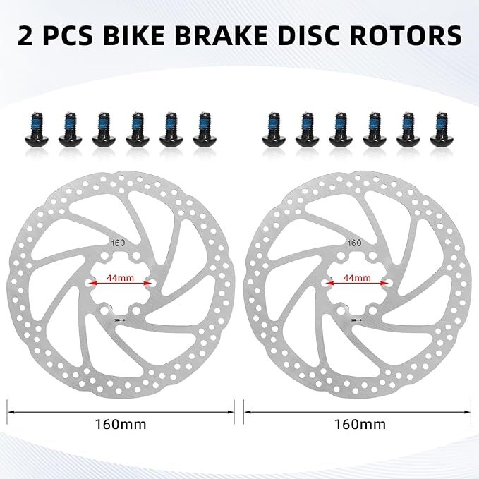 2-Pistons MTB Disc Brake Set Hydraulic Disc Brake Kit Left Rear Right Front with 160mm Rotors Aluminum Alloy Hydraulic Brake Fit for Mountain Bike E-Bike Fat Bike (Red)