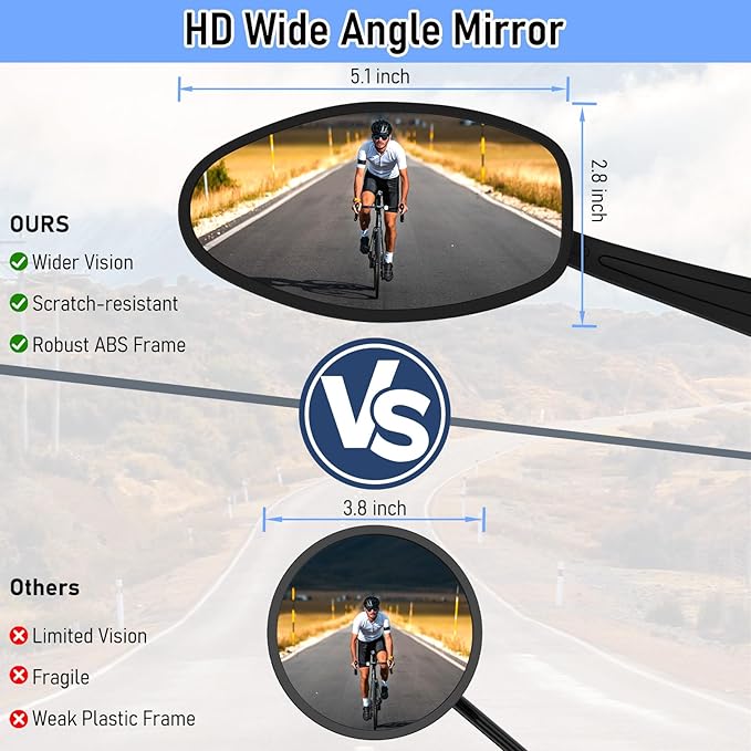 Handlebar Bike Mirror, 360° Adjustable Scratch Resistant Glass Lens, Safety Bicycle Rear View Mirrors for Ebike, Bicycle Universal Fit Accessories