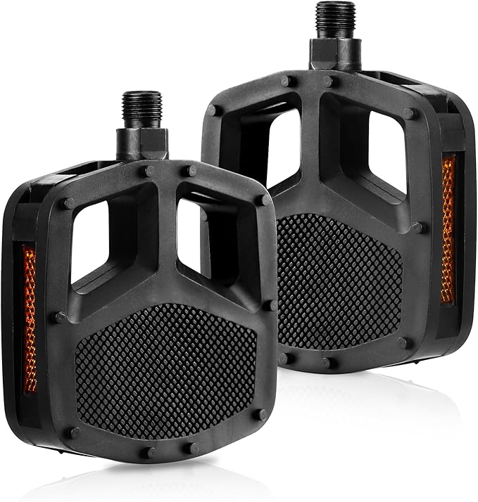 9/16 Inch Bike Pedals, Non-Slip Wide Platform with Reflective Strips, Compatible with Mountain Road BMX E-Bikes