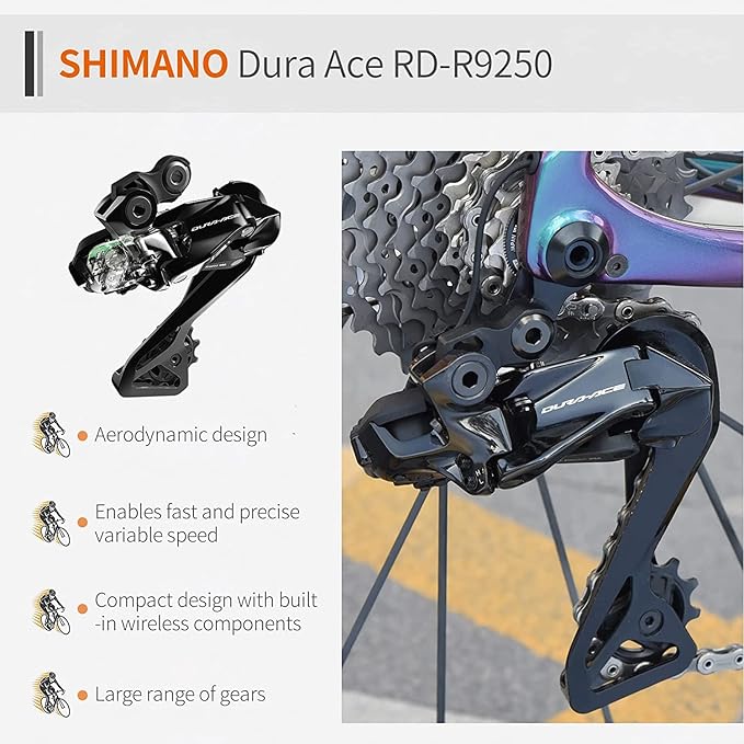 SAVADECK Carbon Road Bike, 24 Speeds Lightweight Road Bicycle with Shimano Ultegra Di2 9270 Groupset, T1000 Full Carbon Disc Brake Race Bike for Adult (Black 56cm)