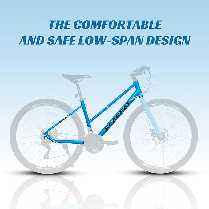 700C Road Hybrid Bike for Adult, 21-Speed Road Bike Road Bicycle Carbon Steel Frame/Dual-Disc Brakes/Multiple Colors