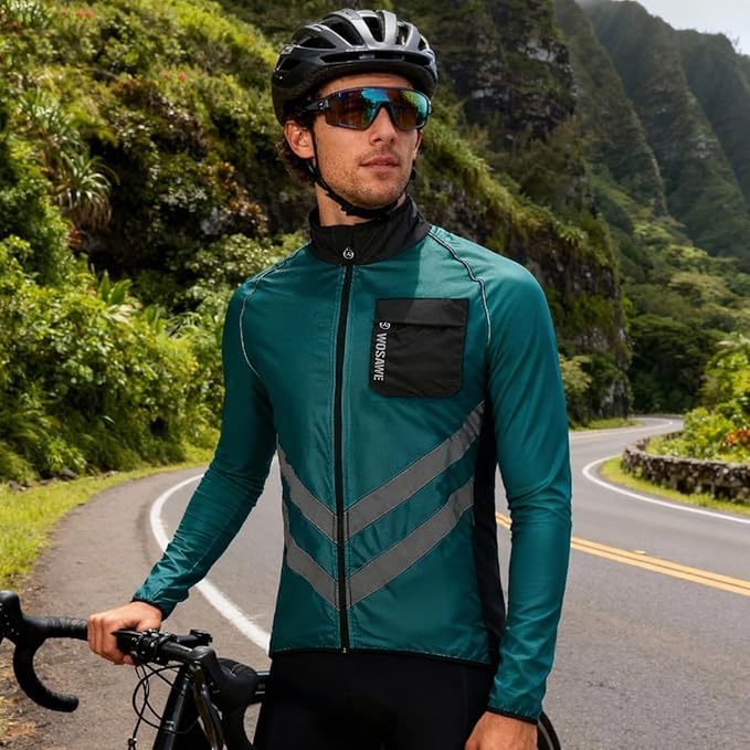 WOSAWE Men's High Visibility Cycling Wind Jacket Water Resistance Reflective Windbreaker