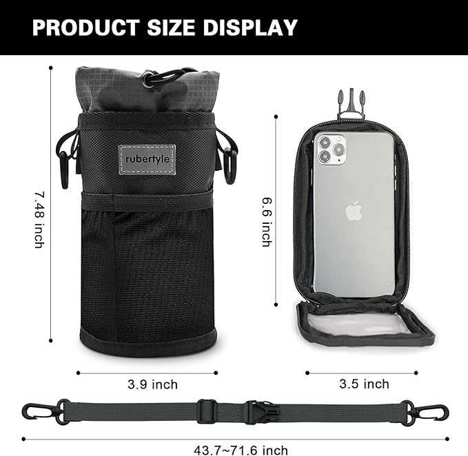Bike Handlebar Water Bottle Holder, Fits Cups Diameter Less Than 3.6in/9cm, Fits Strollers, Scooters, Wheelchairs, No-Screw Installation,Insulated, with Adjustable Fasteners(2, 1Black+1Gray)