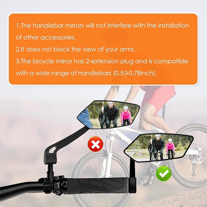 Bike Mirror, HD Glass Bicycle Mirrors for Handlebar Mount, Adjustable Bar End Bike Rear View Mirror, Scratch Resistant Handlebar Mirrors for E-bike,Mountain Bike & Scooter(Right 0.59-0.78")