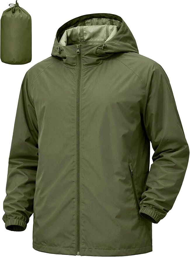 Men's Rain Jacket Windbreaker Waterproof Jacket Raincoat Cycling Running Hiking Gear Hood Lightweight Packable
