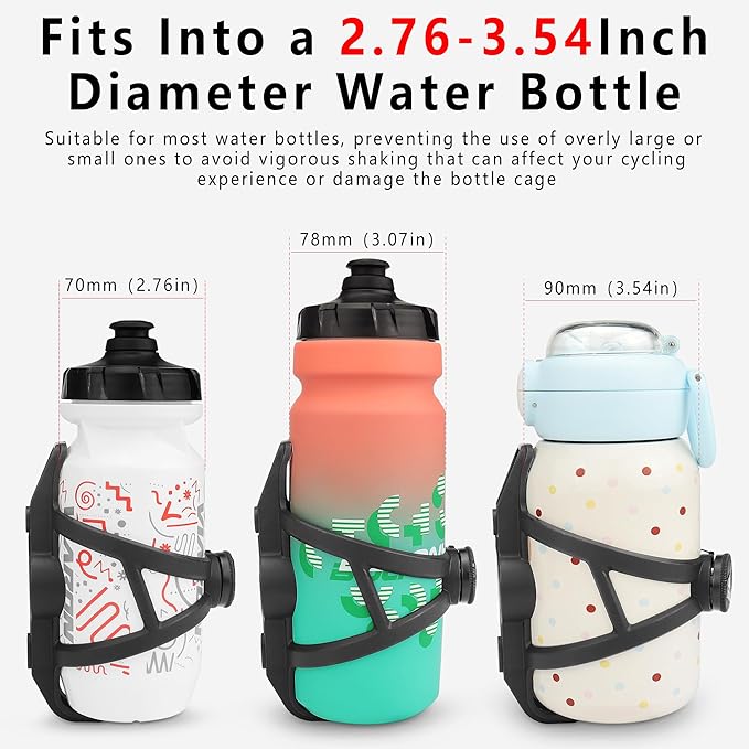 Bike Water Bottle Holder, Adjustable Lightweight Bicycle Water Bottle Cage with Screws Tool, Universal Bike Cup Holder Rack for Road MTB Bikes, Suitable for 2.68-3.54" Diameter Bottles