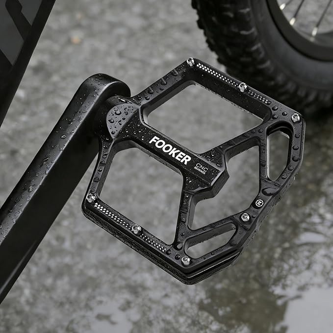 FOOKER Mountain Bike Pedals,Non-Slip Bicycle Flat Pedals Aluminum 9/16",MTB Pedals Wide Platform Pedals for Mountain Bike, BMX, Road Bike Pedals