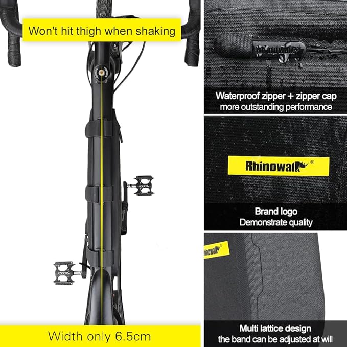Rhinowalk Bike Frame Bag Bicycle Triangle Bag Waterproof Under Top Tube Bag Front Storage Pack for Road Mountain Cycling, Black