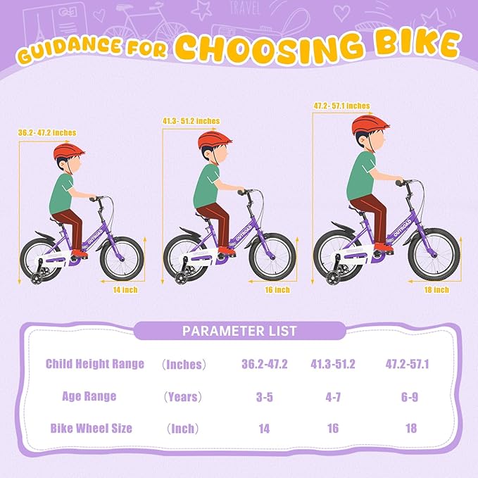 Outroad Kids Bike for Boys Girls Age 3-9 Years Old, 14 16 18 Inch Kid's Bike with Training Wheels, Children Bicycles for Toddler, Blue and Red