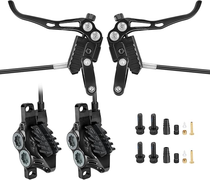 MEROCA IIIPRO E4 Hydraulic Disc Brake Set - 4-Piston MTB Brakes, 641N Braking Force, TUV Certified, Lightweight 475g, for Mountain/E-Bike/Folding Bicycles