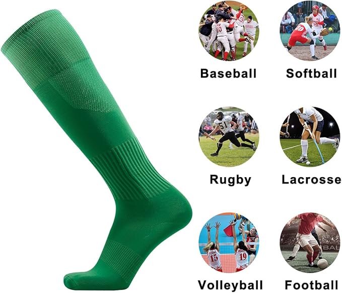 Three street Baseball Socks, Unisex Knee High Solid Sport Tube Compression Softball Football Soccer Team Socks 2-10 Pairs