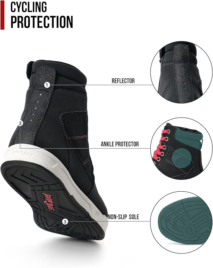 BORLENI Motorcycle Riding Shoes Road Street Motocross Protective Boots for Men, Casual Breathable Powersports Shoes Black