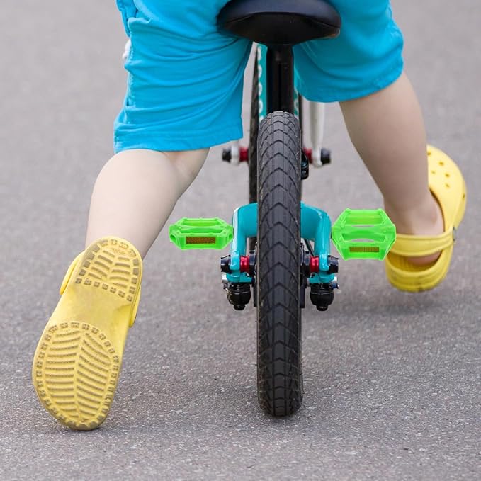 Mipcase 2Pcs Kids Bike Pedals : Non-Slip Plastic Bicycle Pedal Flat for Mountain Bike, Easy to Install, 4.13X3.14X0.79in (Green)