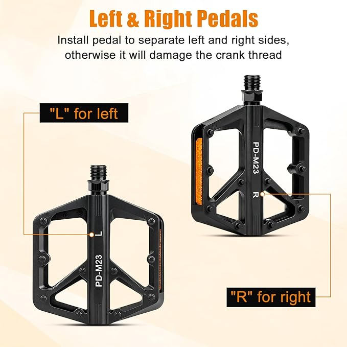 SYACHI Bike Pedals with Reflective Strip, Non-Slip & Wide Paltform & Lightweight Mountain Bike Pedals, 9/16 Inch Universal Bicycle Pedals for Mountain Road BMX MTB Bikes, Black