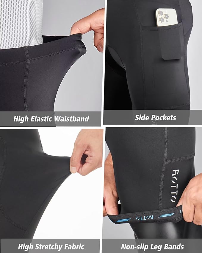ROTTO Men's Cycling Shorts Padded Bike Shorts with Sponge & Gel Padding for Road & MTB Biking