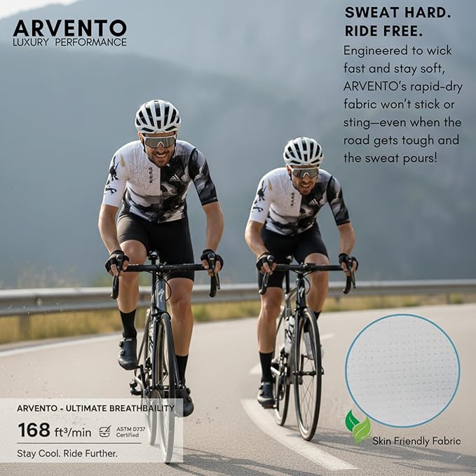 ARVENTO Unisex Cycling Jersey – Performance Fit, Breathable & Quick-Dry Short-Sleeve Road Jersey, 3 Rear Pockets