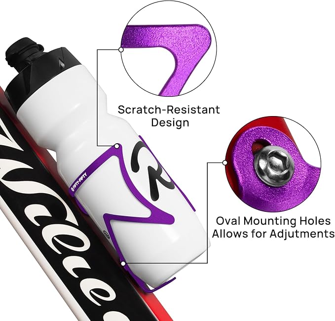 FIFTY-FIFTY Bike Water Bottle Holder, Aluminum Alloy Water Bottle Cage, Lightweight Bicycle Cup Holder Rack with Screws Tool, Universal Bicycle Drink Cage for MTB, Road Bike (Purple)