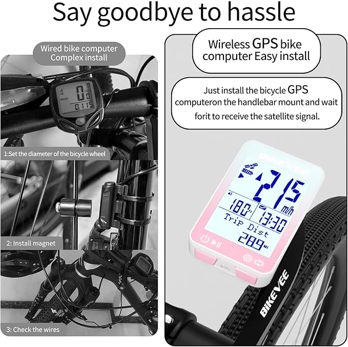 GPS Speedometer & Odometer - Wireless Bike Computer, Auto Start/Stop, Auto Backlight, IPX7 Waterproof, 2.4" LCD, Cycling Tracker in MPH & KM/H