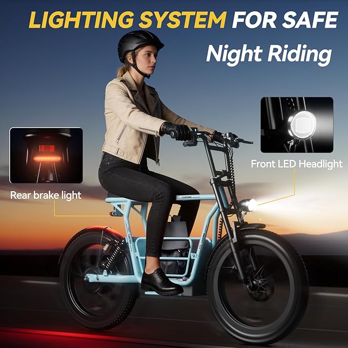 Caroma Peak 1200W/1000W/800W/500W Electric Scooter with Seat,16"/20" Fat Tire Ebike All-Terrain,Max 30Miles&20MPH Electric Scooter Adults,Electric Motorcycle Adults with Storage Basket for Cargo&Pets