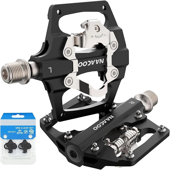 NAACOO Bike Pedals Dual Platform Compatible with Shimano SPD Mountain Clipless Pedals,3-Sealed Bearing Lightweight Bicycle Pedals for Outdoor Spin Exercise Peloton Fit Trekking Bike