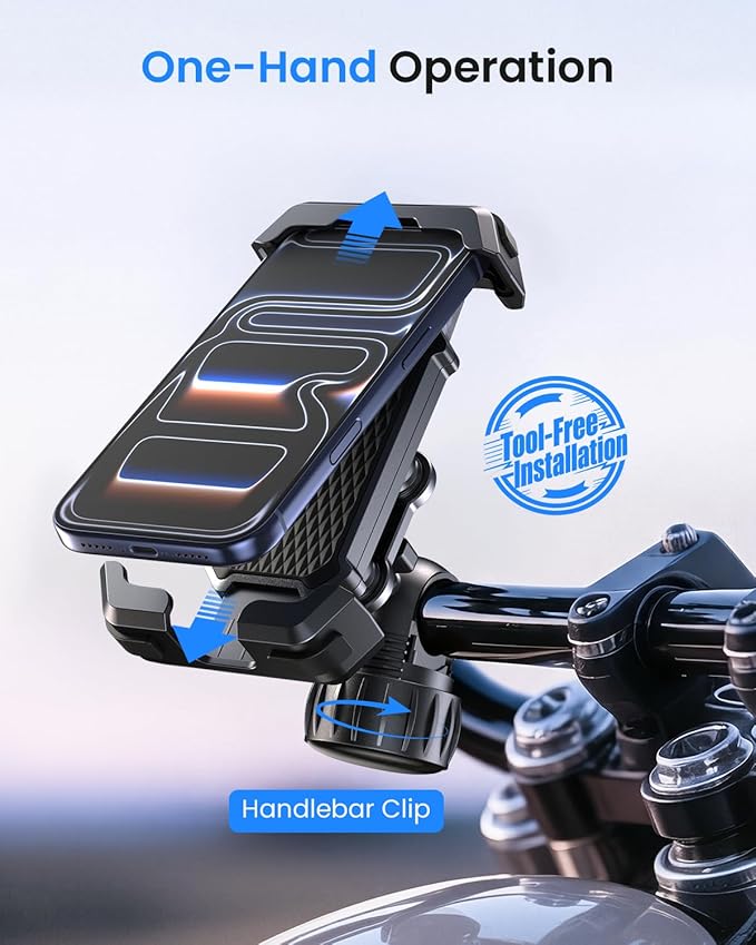 Anti-Shake Motorcycle Phone Mount - 2026 Dual Vibration Dampener, Universal Bike Phone Holder for iPhone 17/16/15/14/13 Series & Android 4.7-7”, Handlebar Mount for Bicycle/Motorbike/Scooter